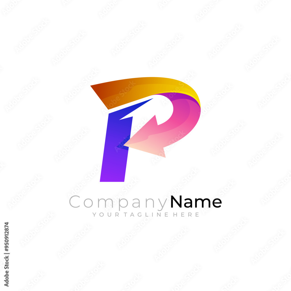 Obraz premium P logo and arrow design company, 3d colorful style