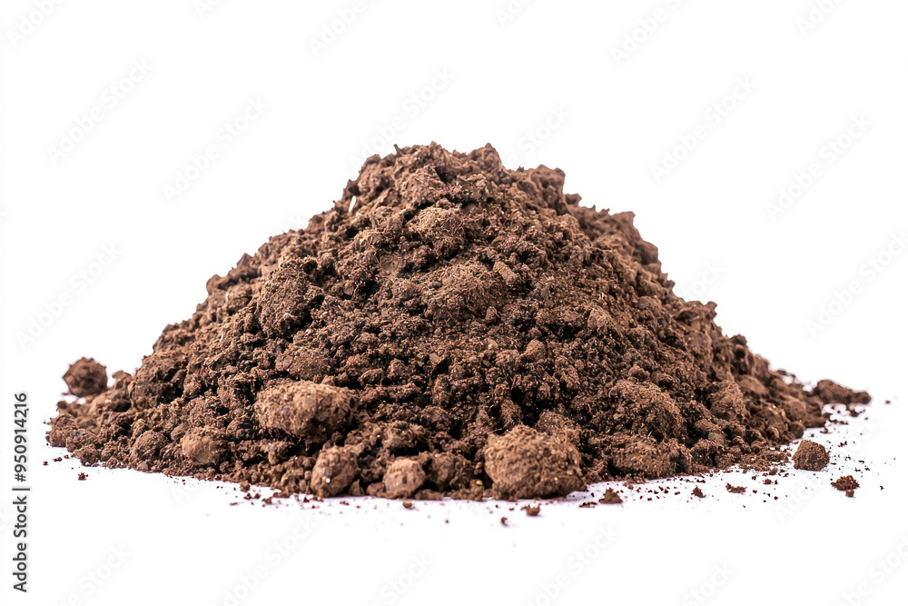 Dirt, soil pile on white background, side view. Dirt, soil pile on white background, side view.