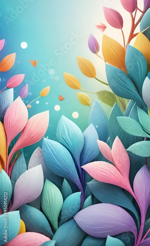 Wallpaper Mural flowers and leaves Torontodigital.ca