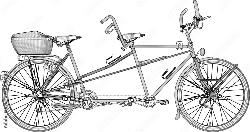 Obraz premium Vector sketch illustration silhouette design image of racing tandem bicycle for pair cycling