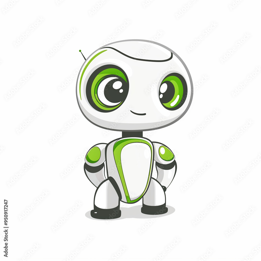 Obraz premium Friendly Robot Logo with a Small Round Head and a Green Smiling Face