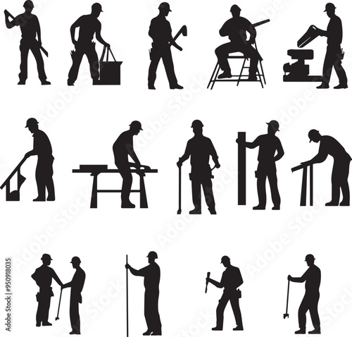 Silhouette icons of carpenter vector