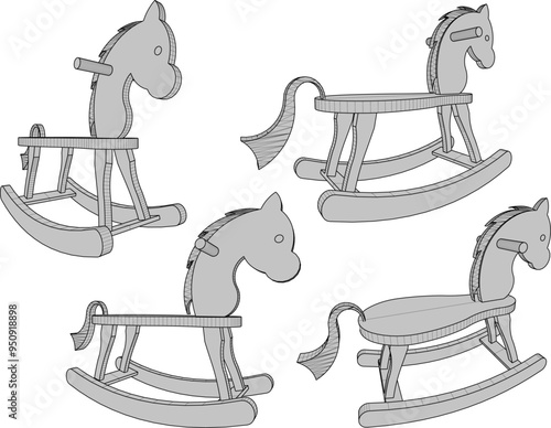 Vector sketch illustration silhouette design image of wooden rocking horse toy for children