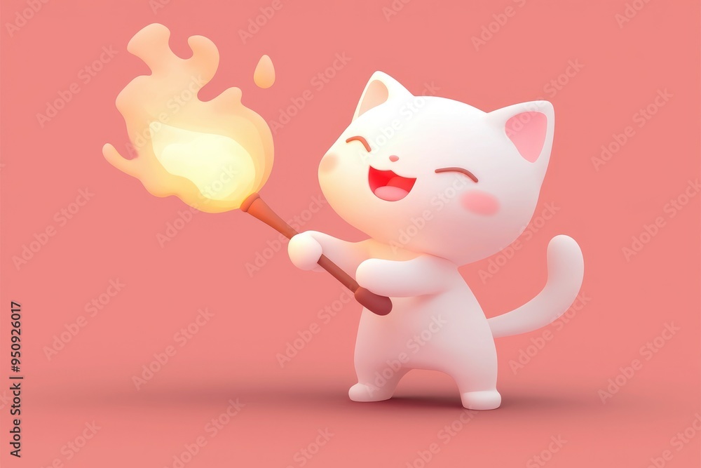 Cute Cartoon Cat Holding a Torch Cute Cartoon Cat Holding a Torch