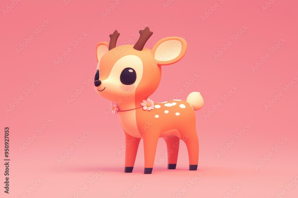Fototapeta premium Cute Cartoon Deer with Flower Garland