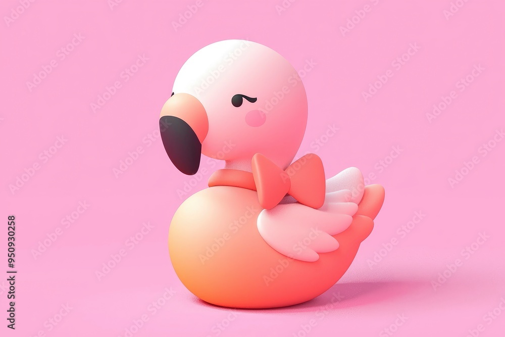 Cute Cartoon Flamingo with Pink Bow Cute Cartoon Flamingo with Pink Bow