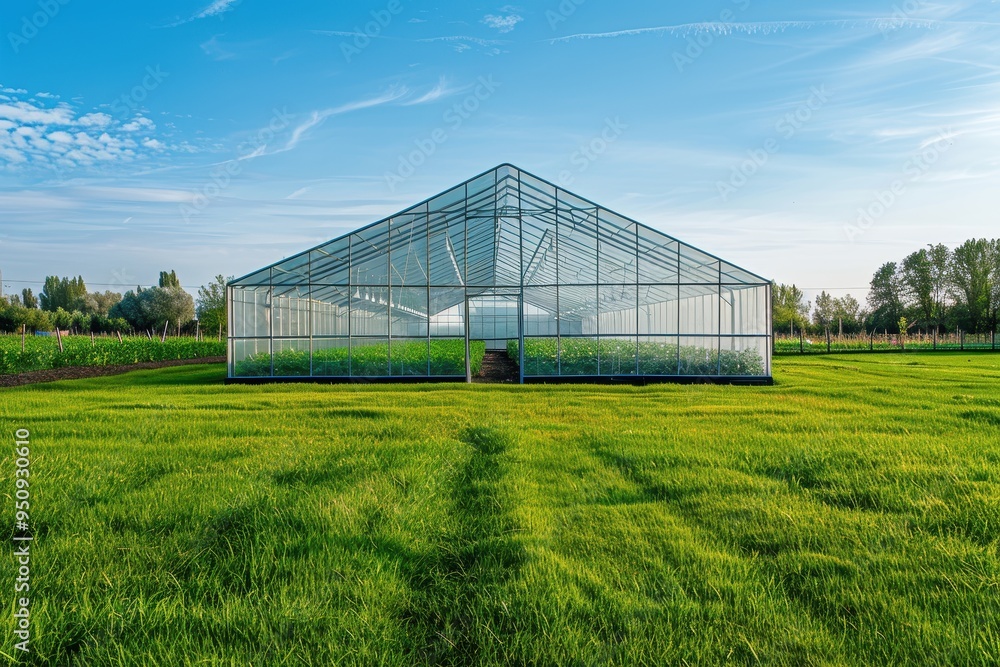 An outdoor greenhouse on green grass blocks insects from damaging organic vegetables An outdoor greenhouse on green grass blocks insects from damaging organic vegetables
