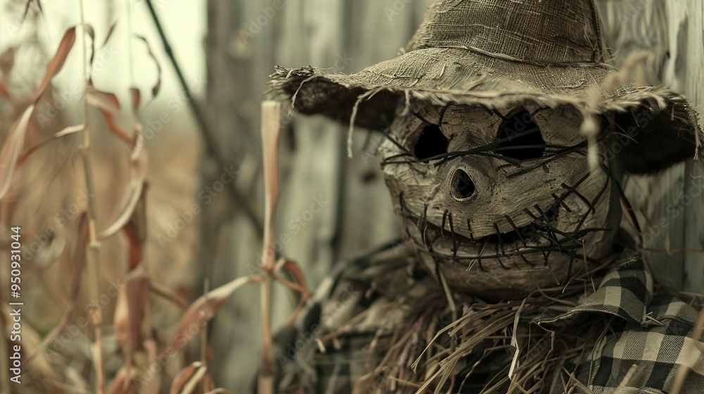 A Close-Up of a Creepy Scarecrow's Face A Close-Up of a Creepy Scarecrow's Face