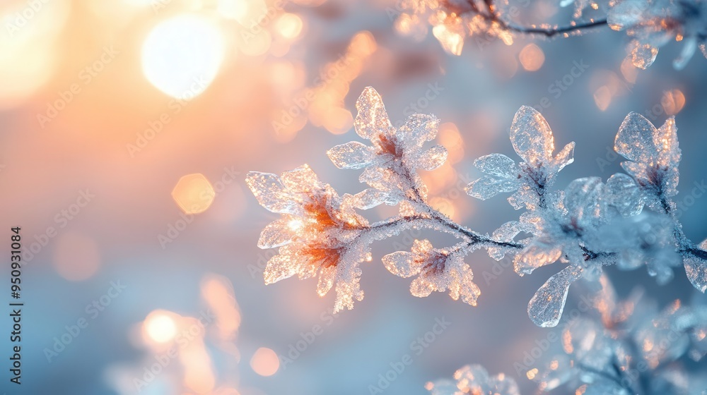 Frosty branches sparkling in the sunlight, with delicate ice crystals covering the surface, Detailed, Cool Tones, Macro Frosty branches sparkling in the sunlight, with delicate ice crystals covering the surface, Detailed, Cool Tones, Macro