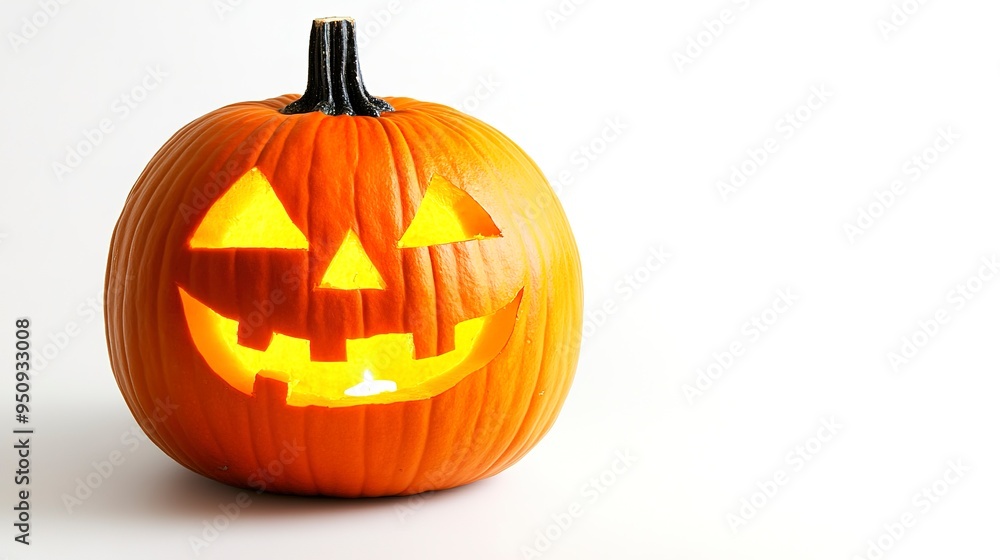 Funny Jack O Lantern halloween pumpkin with candle light inside isolated on white background Funny Jack O Lantern halloween pumpkin with candle light inside isolated on white background