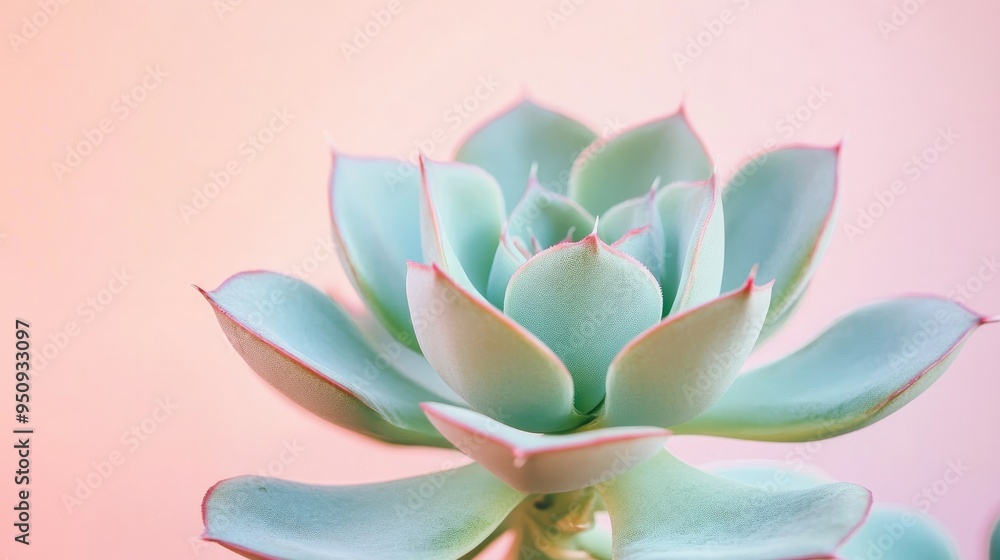 A close-up of a succulent plant with thick, green leaves, against a pastel-colored background A close-up of a succulent plant with thick, green leaves, against a pastel-colored background