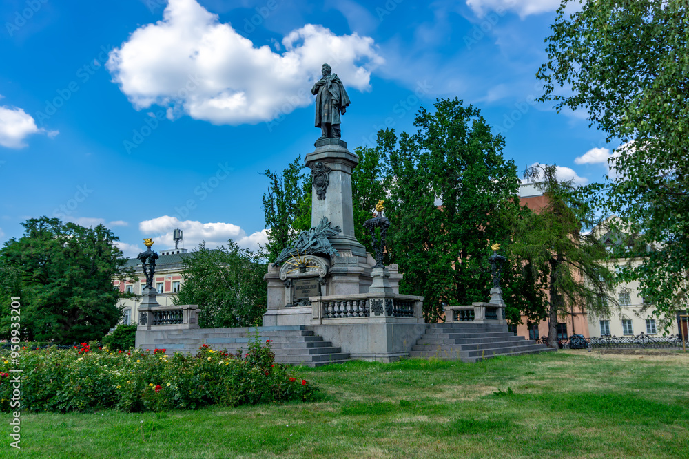 Warsaw, Poland - July 20, 2024: Monument of Adam Mickiewicz Warsaw, Poland - July 20, 2024: Monument of Adam Mickiewicz