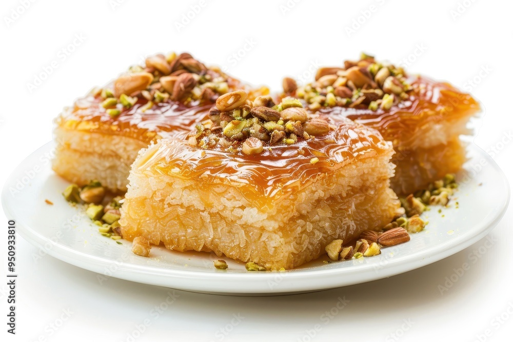 Arabic sweet with nuts on white background Image Arabic sweet with nuts on white background Image