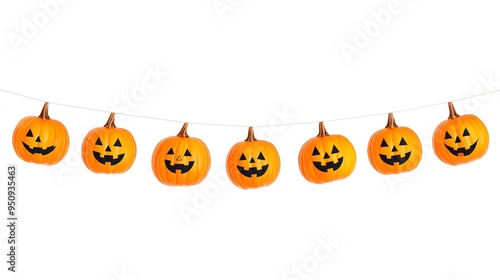 Halloween festive garland of pumpkins isolated on a white background. Getting ready for a Halloween party. Celebrate a fun Halloween in the fall. 