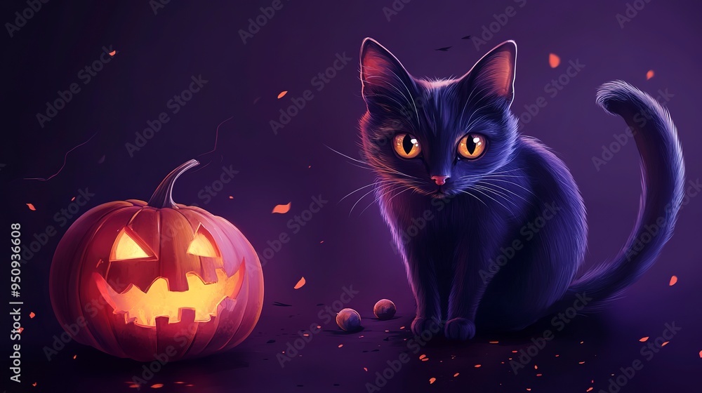 halloween cat with pumpkin on purple background . Halloween Cat with Pumpkin on Purple Background: Spooky Season Concept halloween cat with pumpkin on purple background . Halloween Cat with Pumpkin on Purple Background: Spooky Season Concept