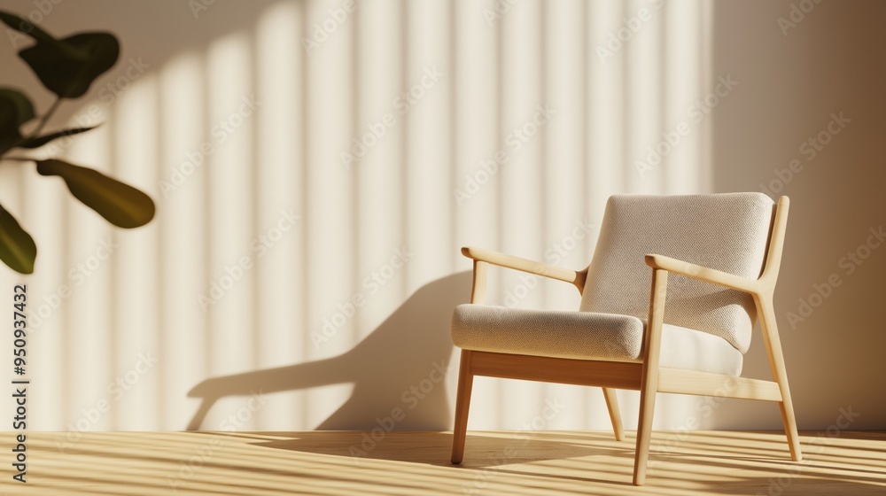 A cozy armchair bathed in warm sunlight with soft shadow patterns in a serene room during the afternoon. A cozy armchair bathed in warm sunlight with soft shadow patterns in a serene room during the afternoon.