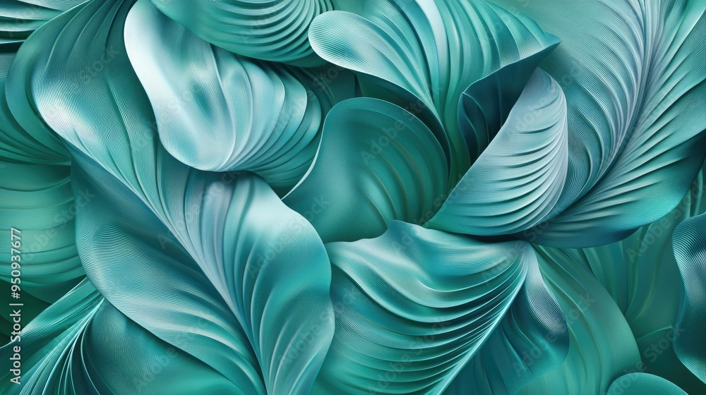 3D abstract wavy leaves, rhythmically arranged on a futuristic fractal background, creating a beautiful and dynamic visual 3D abstract wavy leaves, rhythmically arranged on a futuristic fractal background, creating a beautiful and dynamic visual