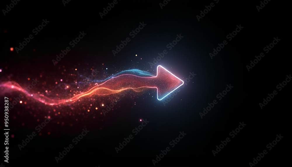 A colorful arrow made of glowing light beams, pointing right at the ...
