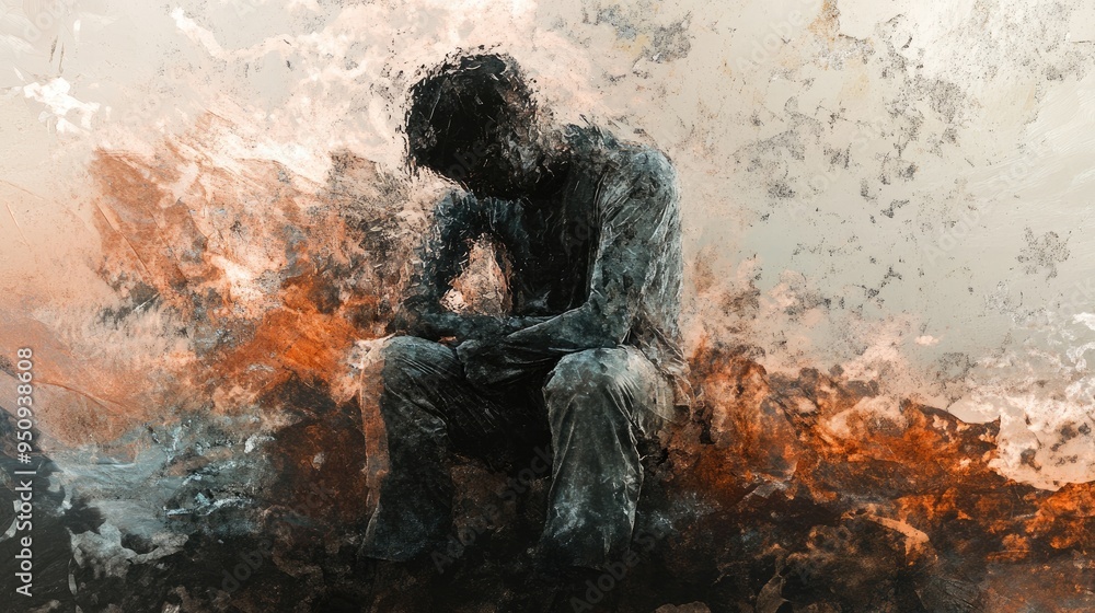 Abstract depiction of a transparent homeless figure, with a dynamic ...