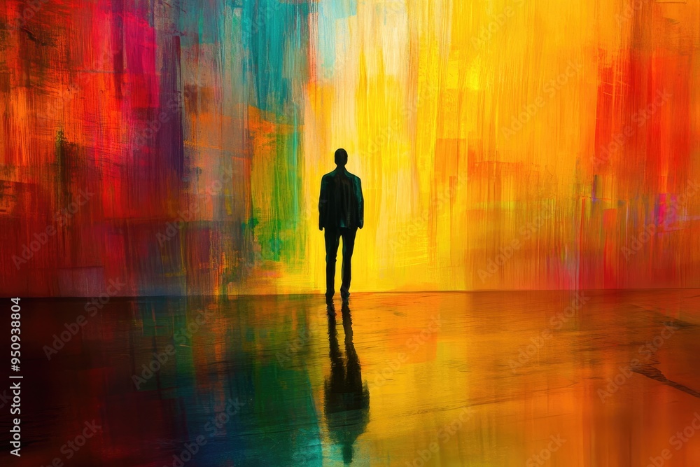 Silhouetted Figure Against Abstract Painted Wall Silhouetted Figure Against Abstract Painted Wall