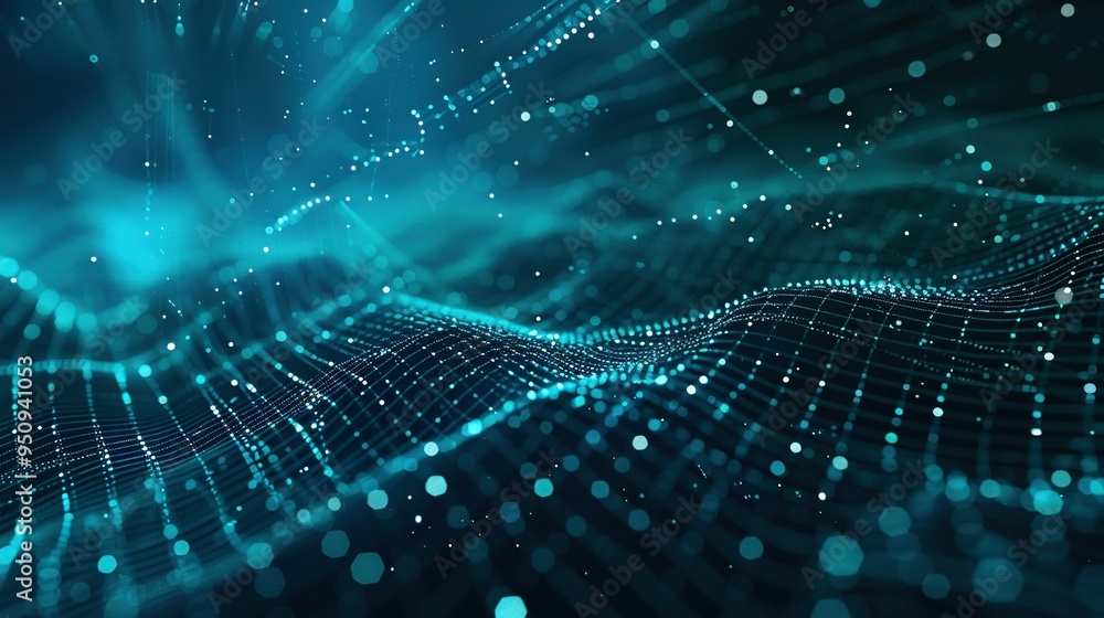 Abstract Blue Digital Grid with Glowing Particles Abstract Blue Digital Grid with Glowing Particles