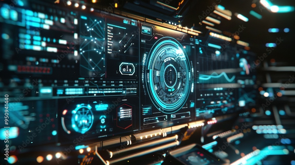 Futuristic Digital Interface with Blue and Orange Glowing Lights Futuristic Digital Interface with Blue and Orange Glowing Lights