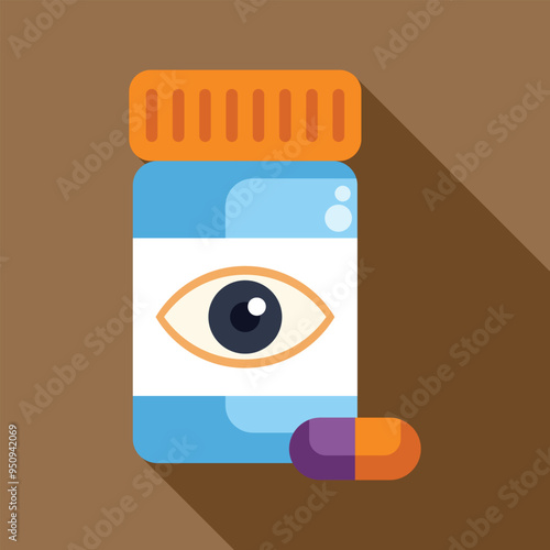 Eye drops bottle with an eye on the label and a pill aside symbolizing eye care and ophthalmology