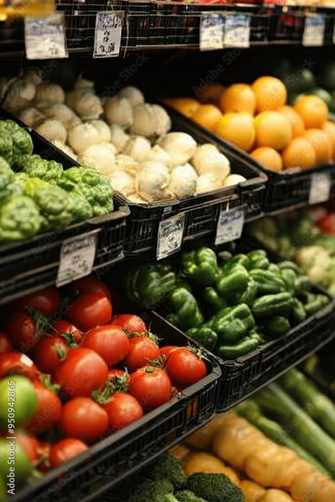 Vibrant Produce Display in Grocery Store Aisle Vibrant Produce Display in Grocery Store Aisle