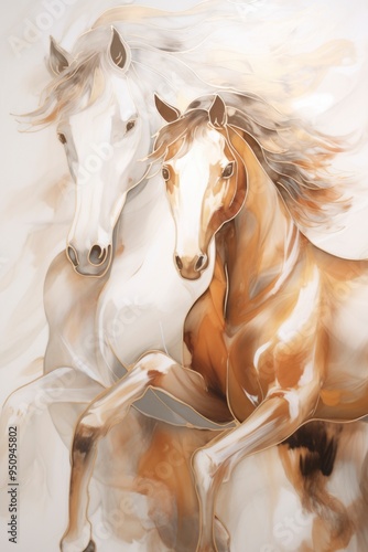 Watercolor art of horses in motion