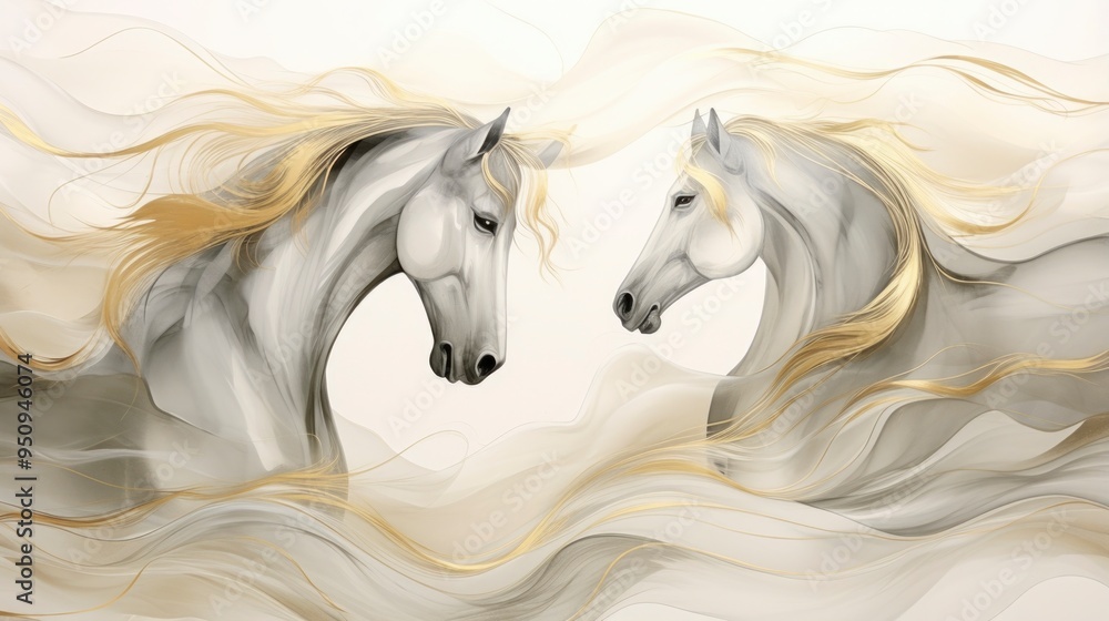 Naklejka premium Watercolor art of horses in motion