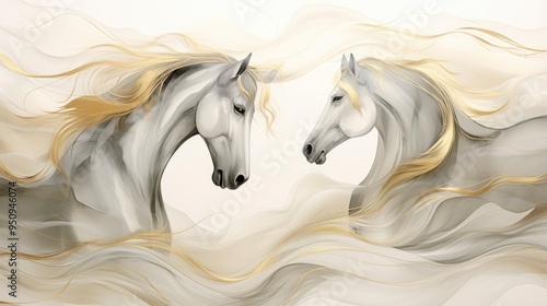 Watercolor art of horses in motion photo