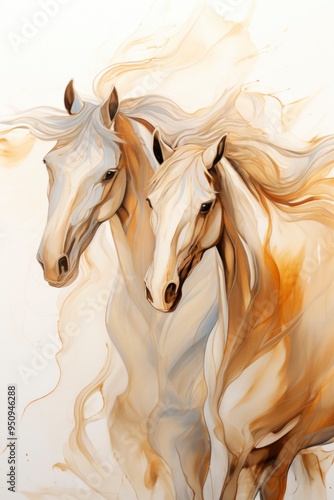 Watercolor art of horses in motion