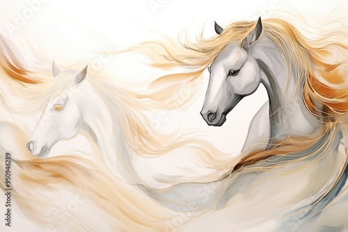 Watercolor art of horses in motion