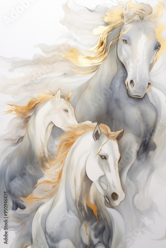 Watercolor art of horses in motion