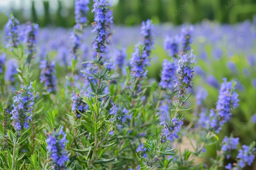 Naklejka premium Beautiful rosemary field in full bloom