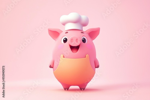 Happy Pig Chef in a Pink and Yellow Outfit