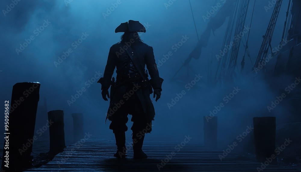 Silhouette of a Mysterious Pirate in the Fog Silhouette of a Mysterious Pirate in the Fog
