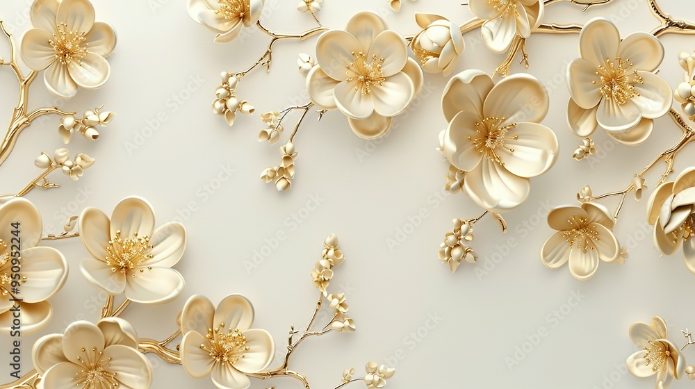 Golden Flowers on a White Background Golden Flowers on a White Background