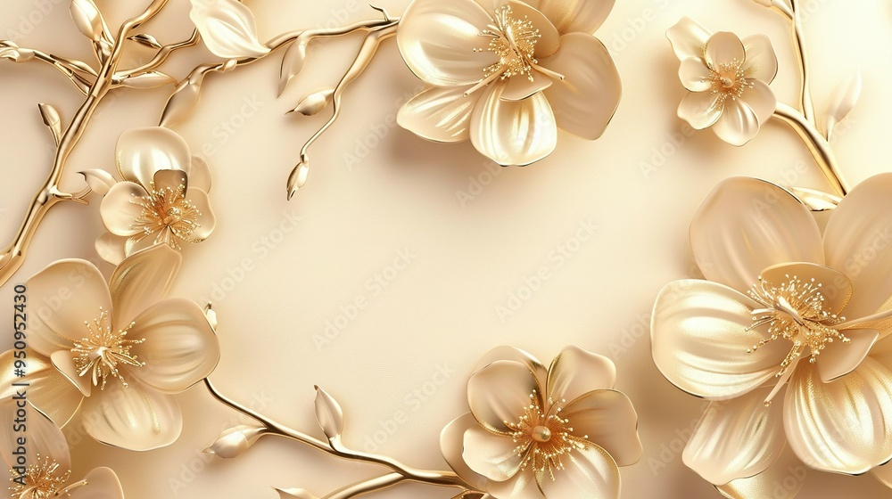 Golden Floral Arrangement on a Beige Background Golden Floral Arrangement on a Beige Background