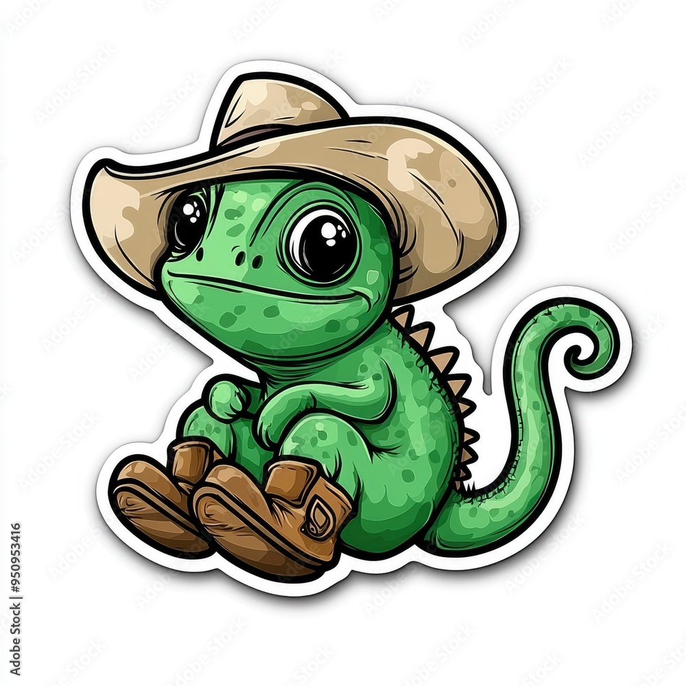 Fototapeta premium Cute Cartoon Lizard Wearing a Cowboy Hat and Boots