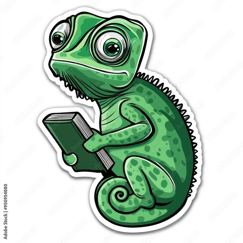 Obraz premium Chameleon Reading a Book