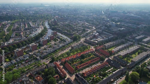 Aerial of the old town of the city Hoogezand in the Netherlands on a sunny day in summer	 photo