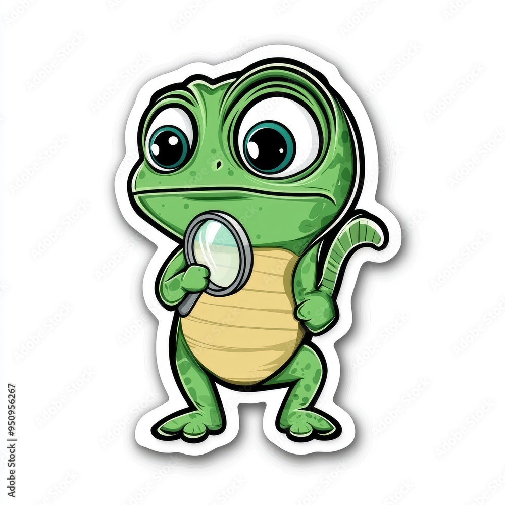 Obraz premium Cute Cartoon Gecko Holding a Magnifying Glass