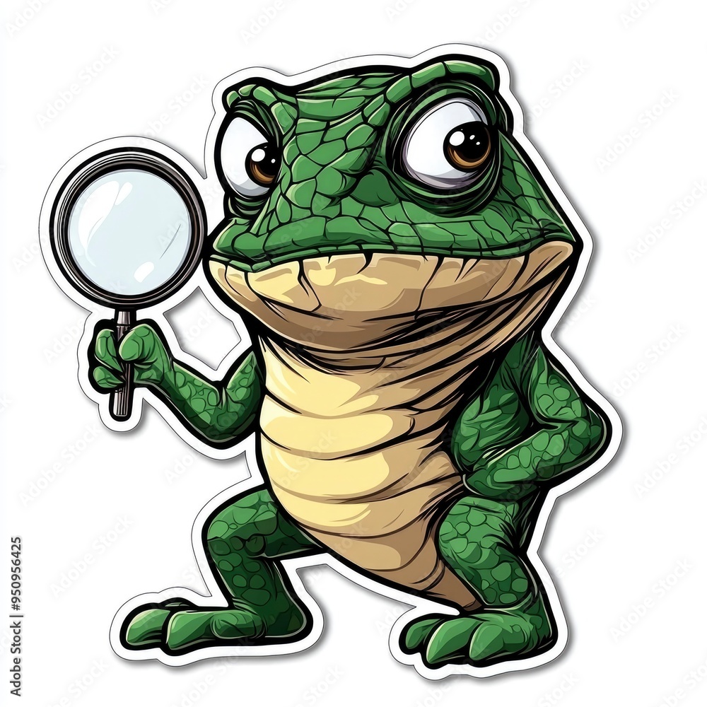 Fototapeta premium Cartoon Frog Holding a Magnifying Glass
