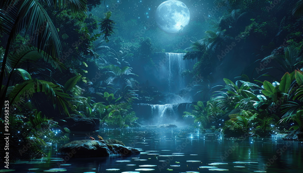 Enchanted Waterfall Under a Full Moon Enchanted Waterfall Under a Full Moon