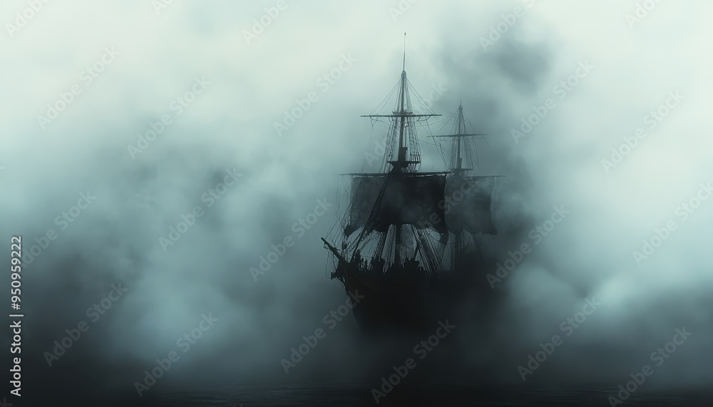 Ghostly Galleon: Mysterious Sailing Ship Emerges from the Mist Ghostly Galleon: Mysterious Sailing Ship Emerges from the Mist