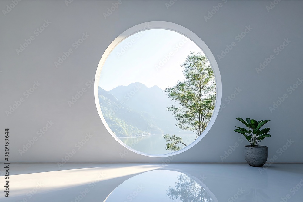 Fototapeta premium Oval Window Minimalist Interior Design