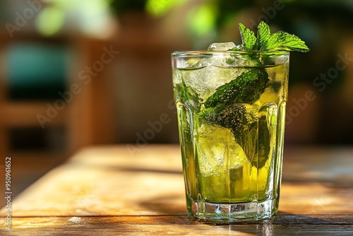 Refreshing Green Mint Drink with Ice