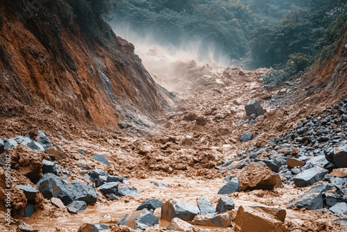 Mudslide Disaster in Mountainous Terrain photo