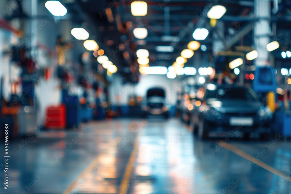 Blurry car garage mechanic service center Blurry car garage mechanic service center